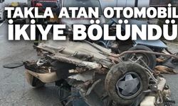 Takla atan otomobil ikiye bölündü