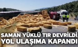 Saman yüklü tır devrildi, yol ulaşıma kapandı