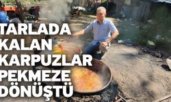 Tarlada kalan karpuzlar pekmeze dönüştü