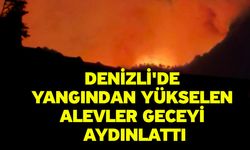 Denizli'de yangından yükselen alevler geceyi aydınlattı