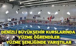 Denizli Büyükşehir kurslarında yüzme öğrendiler, yüzme şenliğinde yarıştılar