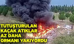 Tutuşturulan kaçak atıklar az daha ormanı yakıyordu