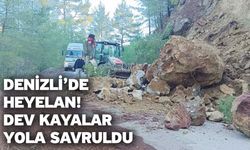 Denizli’de heyelan! Dev kayalar yola savruldu