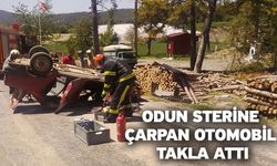 Odun sterine çarpan otomobil takla attı
