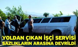 Yoldan çıkan işçi servisi sazlıkların arasına devrildi