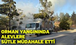 Orman yangınında alevlere sütle müdahale etti