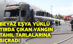 Beyaz eşya yüklü tırda çıkan yangın tahıl tarlalarına sıçradı