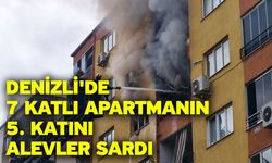 Denizli'de 7 katlı apartmanın 5. katını alevler sardı