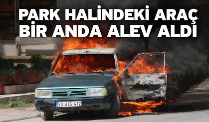 Park halindeki araç bir anda alev aldı