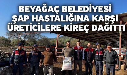 Beyağaç Belediyesi şap hastalığına karşı üreticilere kireç dağıttı