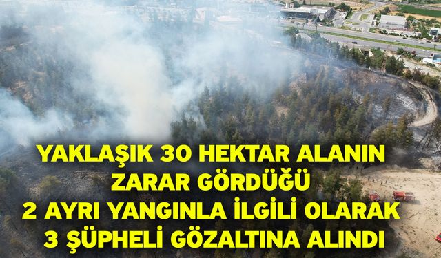 Yaklaşık 30 hektar alanın zarar gördüğü 2 ayrı yangınla ilgili olarak 3 şüpheli gözaltına alındı