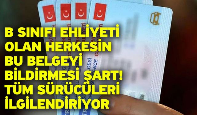 B sınıfı ehliyeti olan herkesin bu belgeyi bildirmesi şart! Tüm sürücüleri ilgilendiriyor