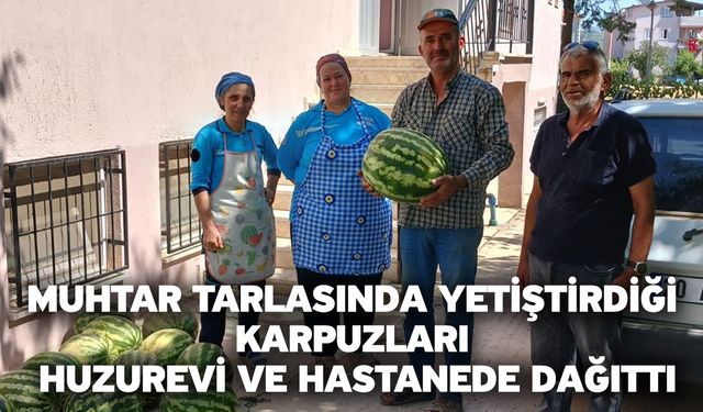 Muhtar tarlasında yetiştirdiği karpuzları huzurevi ve hastanede dağıttı