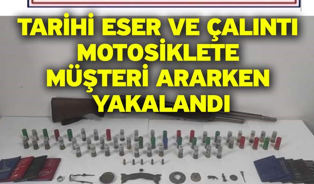 Tarihi eser ve çalıntı motosiklete müşteri ararken yakalandı