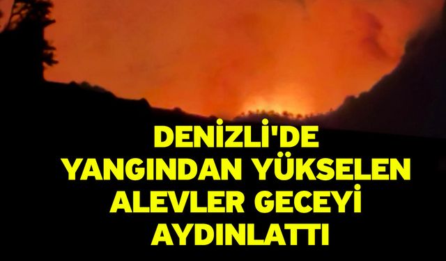 Denizli'de yangından yükselen alevler geceyi aydınlattı