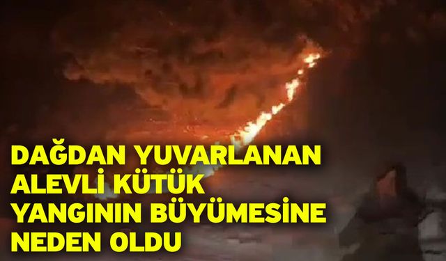 Dağdan yuvarlanan alevli kütük yangının büyümesine neden oldu