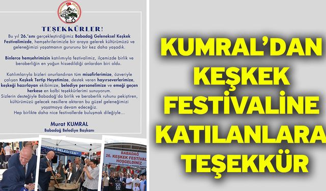 Kumral’dan Keşkek Festivaline Katılanlara Teşekkür