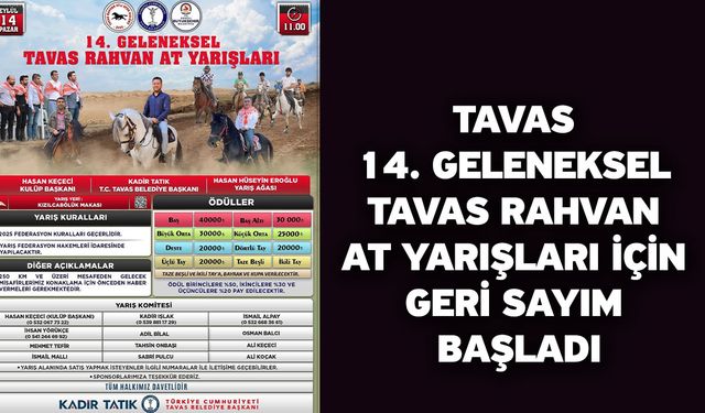 Tavas 14. Geleneksel Tavas Rahvan At Yarışları için geri sayım başladı