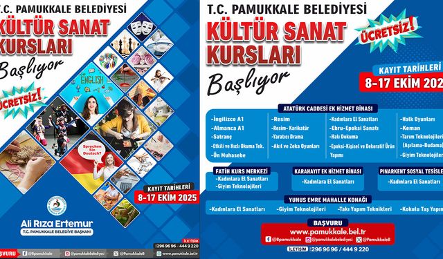 Pamukkale Belediyesi Kültür Sanat Kursları Başlıyor