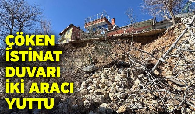 Çöken istinat duvarı iki aracı yuttu