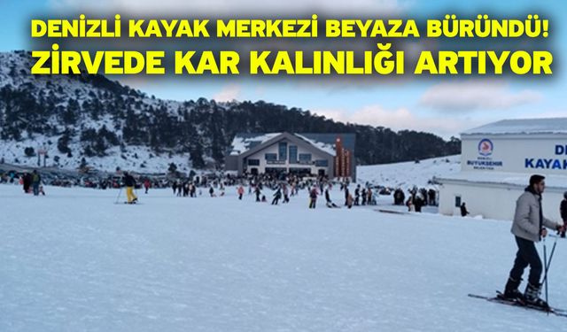 Denizli Kayak Merkezi Beyaza Büründü! Zirvede kar kalınlığı artıyor