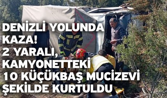 Denizli Yolunda Kaza! 2 Yaralı, Kamyonetteki 10 Küçükbaş Mucizevi Şekilde Kurtuldu