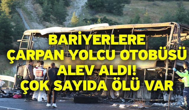 Bariyerlere çarpan yolcu otobüsü alev aldı! Çok sayıda ölü var