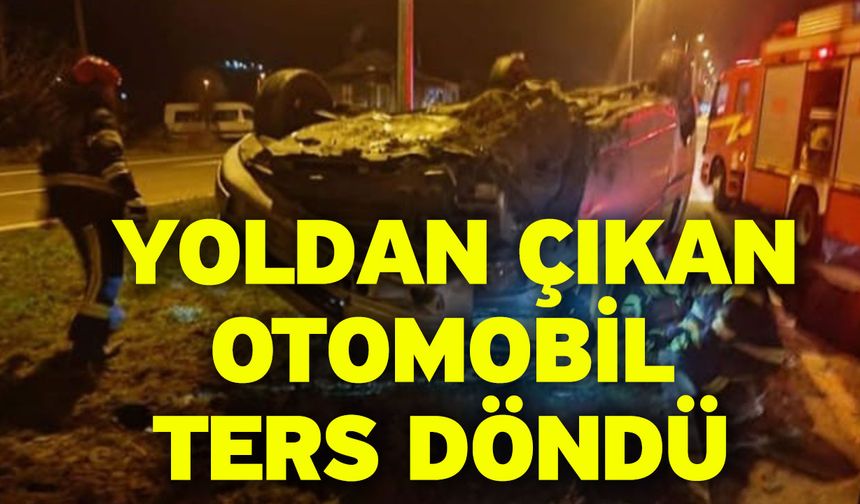 Yoldan çıkan otomobil ters döndü