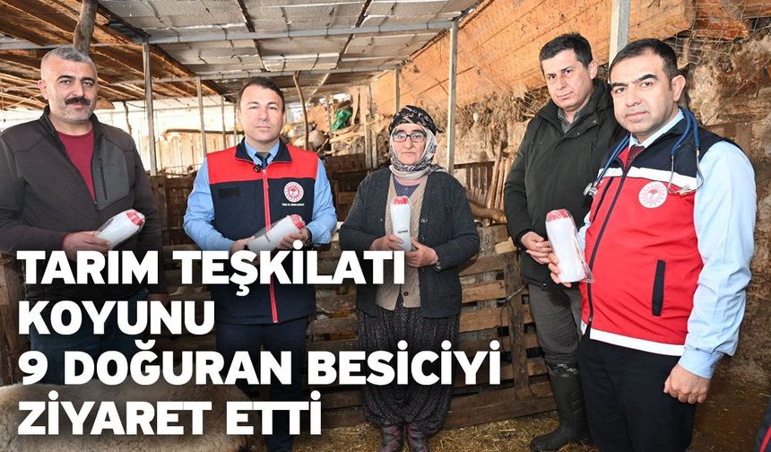 Tarım teşkilatı koyunu 9 doğuran besiciyi ziyaret etti