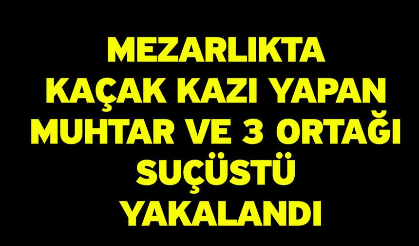 Mezarlıkta kaçak kazı yapan muhtar ve 3 ortağı suçüstü yakalandı