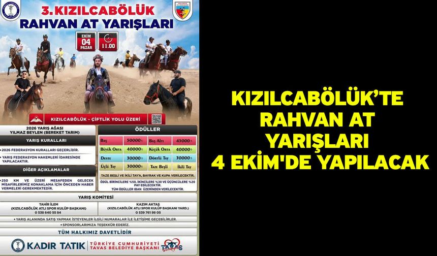 Kızılcabölük’te rahvan at yarışları 4 Ekim'de yapılacak