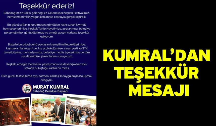 Kumral’dan Teşekkür Mesajı